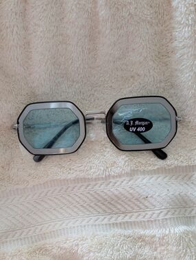 A.J. Morgan Octagon Sunglasses with Light Blue Lenses and Silver Trim